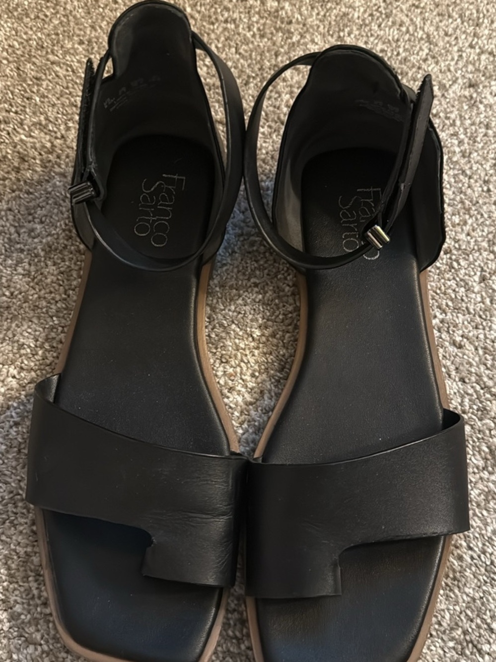 Franco Sarto Black Leather Open-Toe Ankle-Strap Sandals